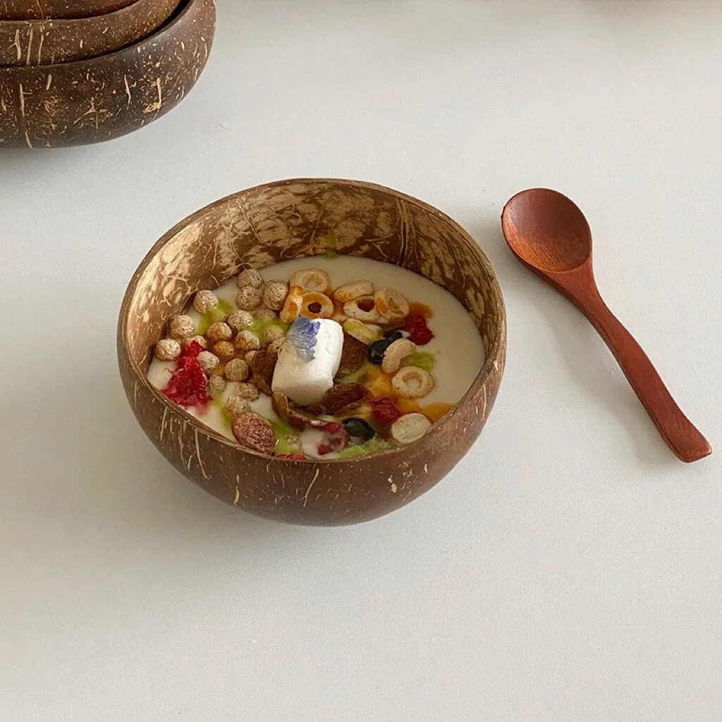 Natural Coconut Bowl - Handmade Organic Wooden Tableware - Wood Dessert Fruit Salad Rice Bowl Kitchen Dinnerware Container Bowl