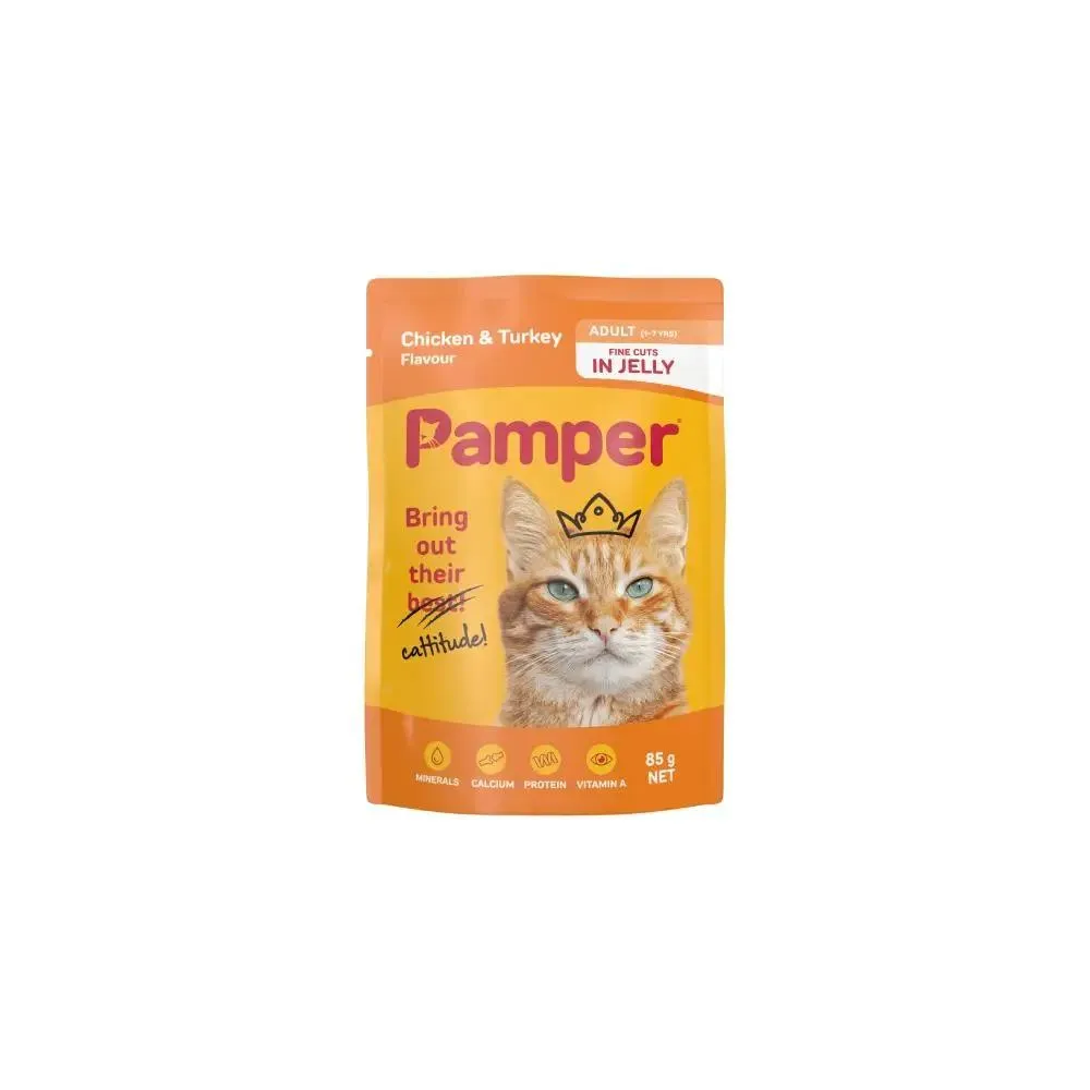 Pamper Fine Cuts Chicken And Turkey Wet Cat Food 85g
