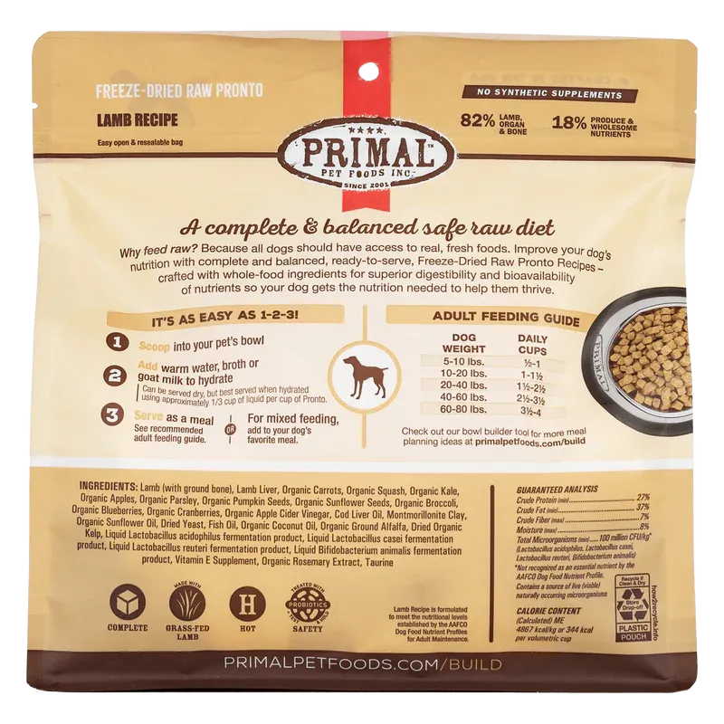 Primal Dog - Freeze Dried Raw - Pronto - Lamb