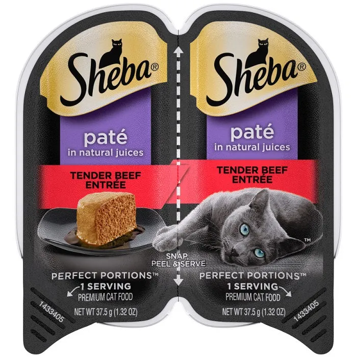 Sheba Perfect Portions Paté, Tender Beef Entrée- Case of 24 / 2.6 oz. Trays