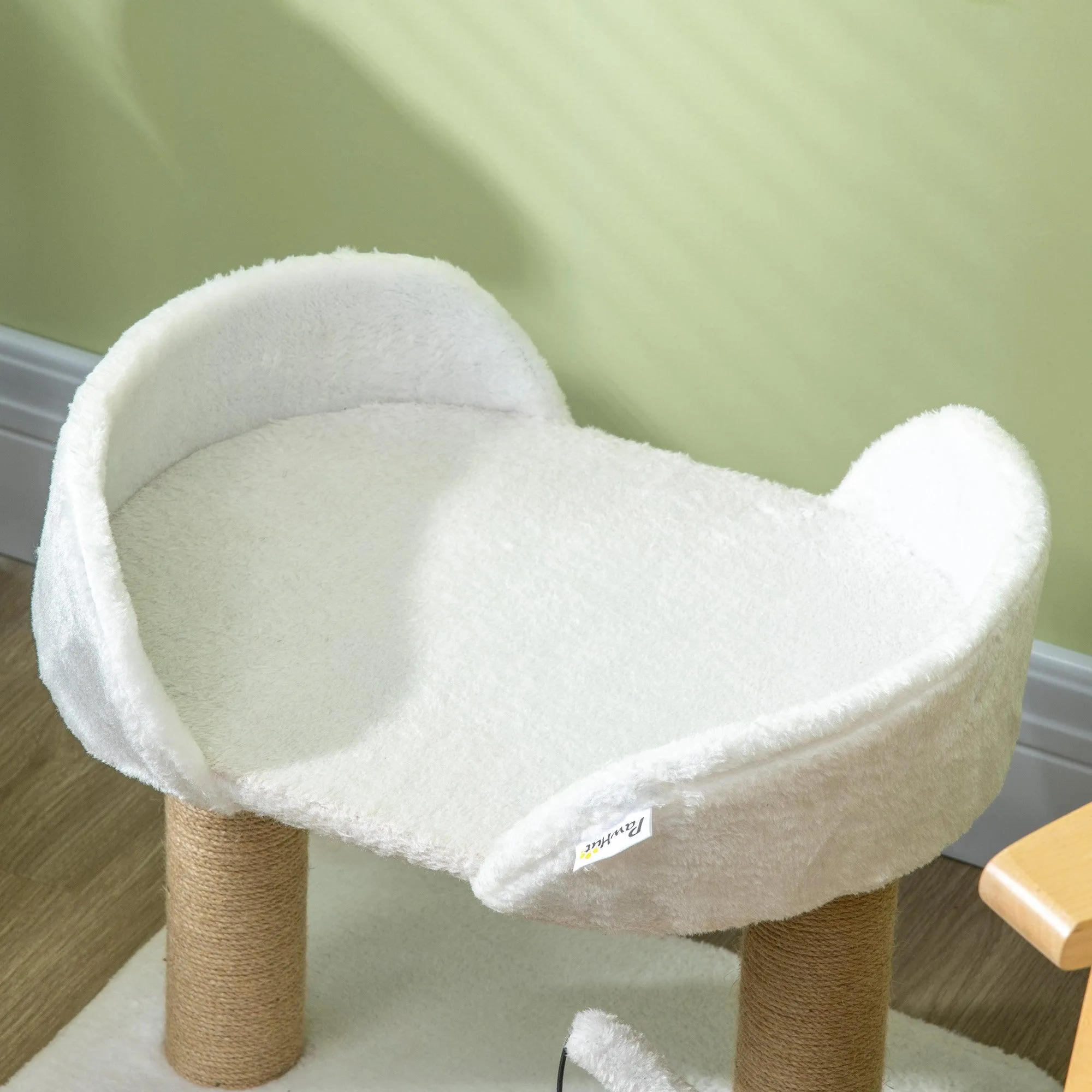 Small Cat Tree with Sisal Scratching Post & Bed, 42cm - White