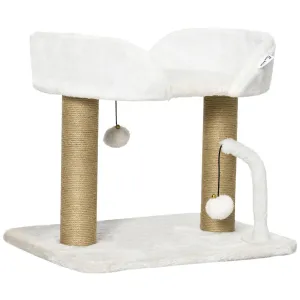 Small Cat Tree with Sisal Scratching Post & Bed, 42cm - White