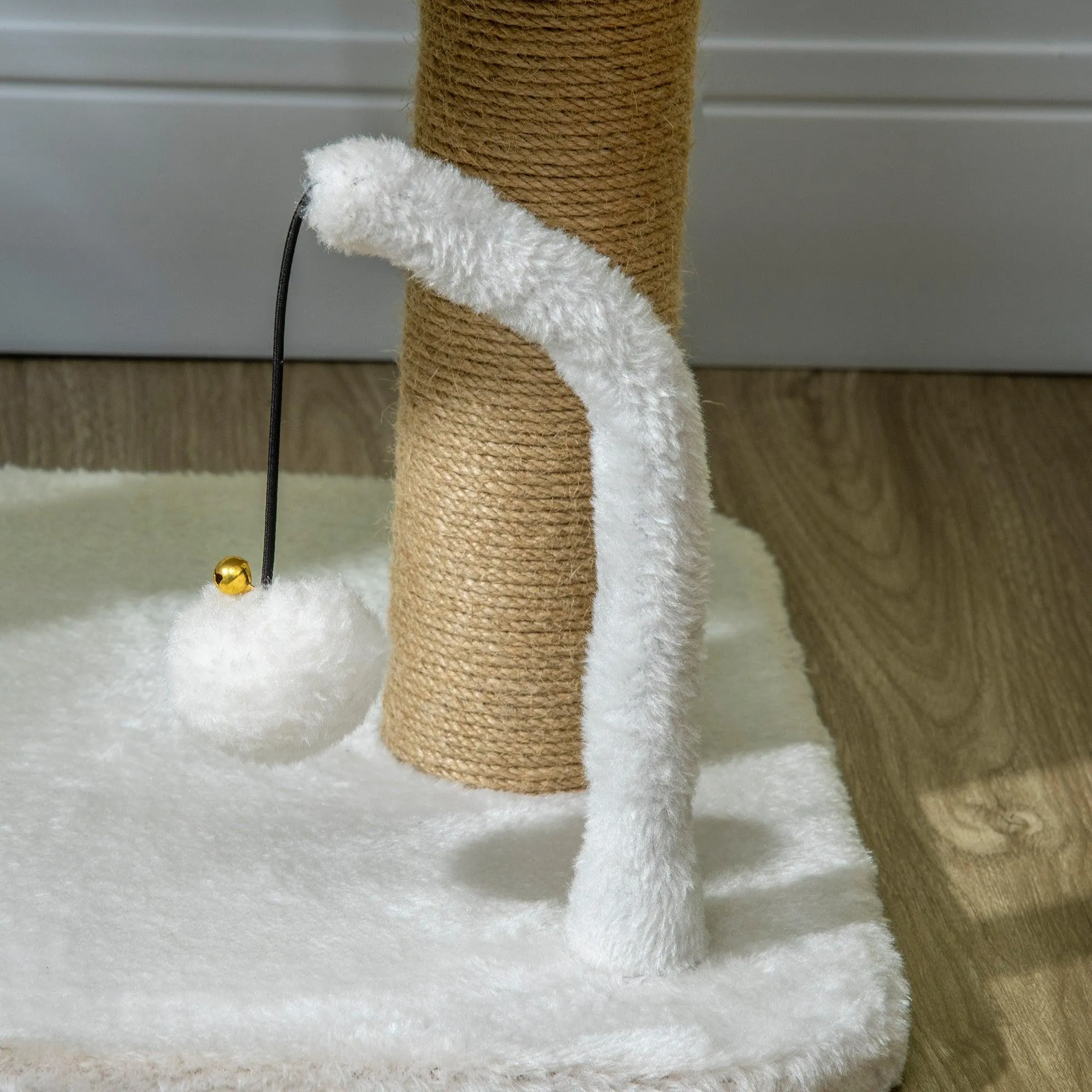 Small Cat Tree with Sisal Scratching Post & Bed, 42cm - White