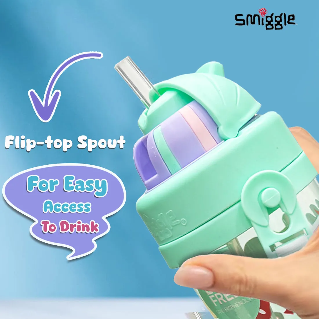 Smiggle Glide Teeny Tiny Plastic Drink Bottle With Strap 400Ml Mint, 3Y 