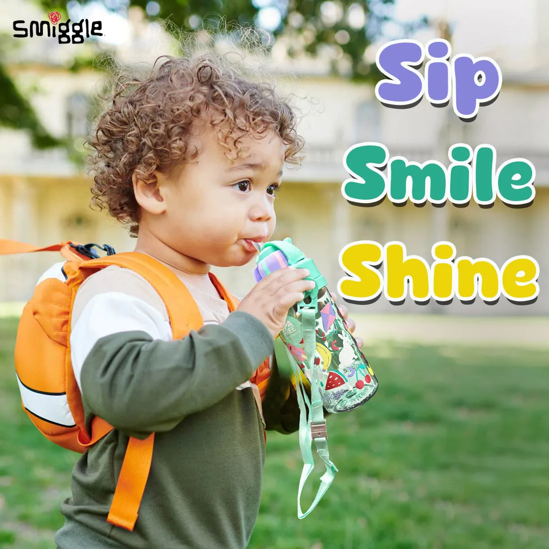 Smiggle Glide Teeny Tiny Plastic Drink Bottle With Strap 400Ml Mint, 3Y 