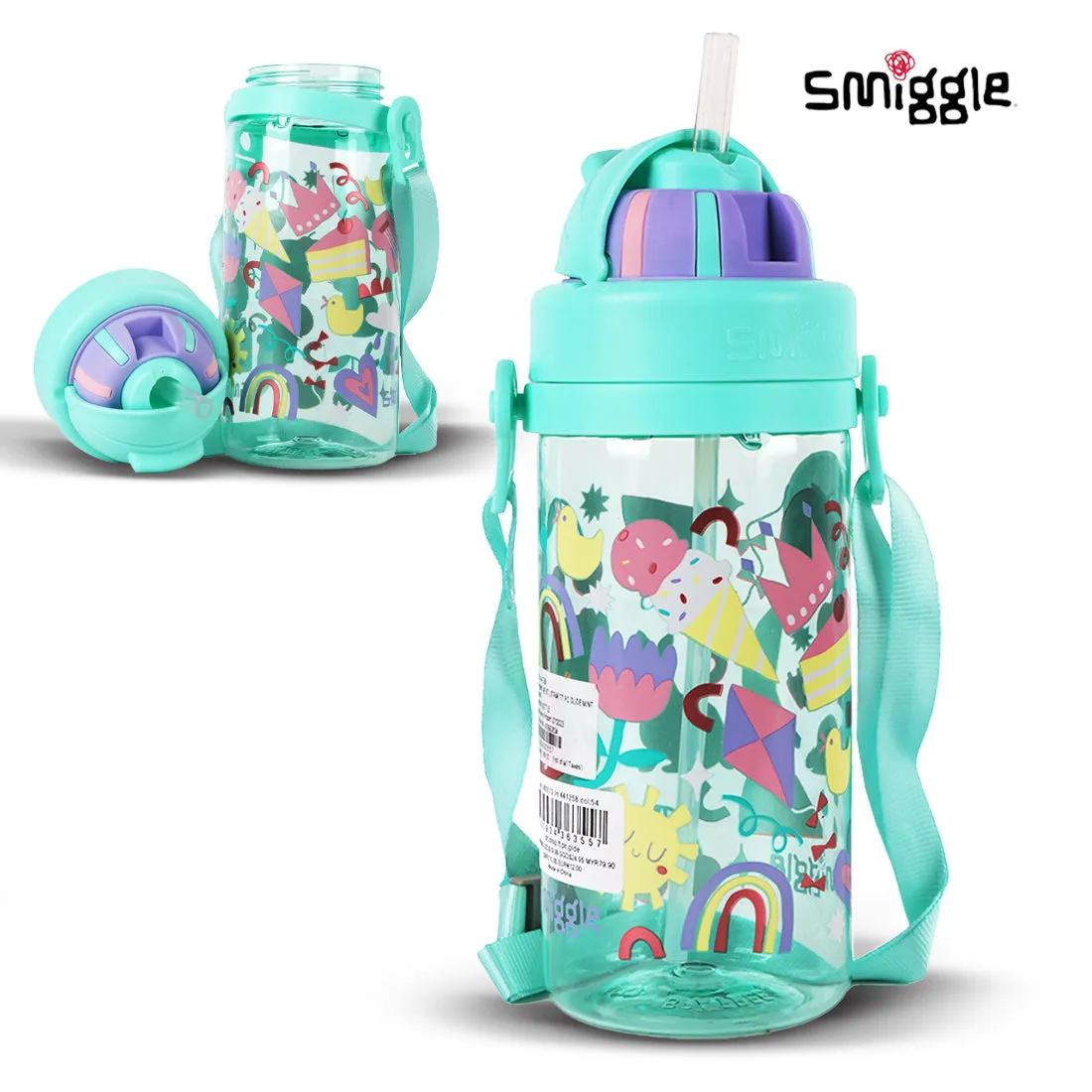 Smiggle Glide Teeny Tiny Plastic Drink Bottle With Strap 400Ml Mint, 3Y 