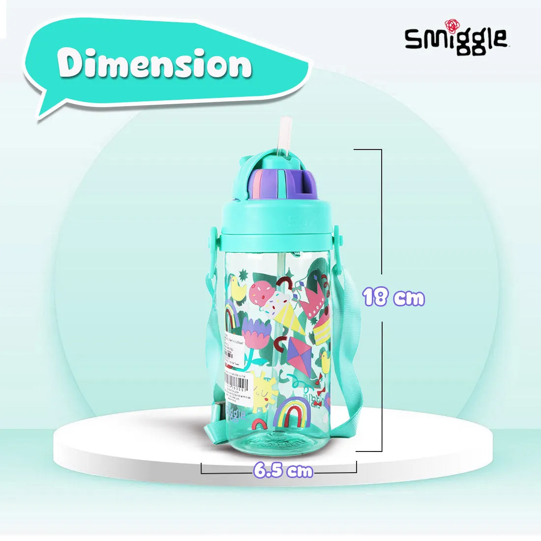 Smiggle Glide Teeny Tiny Plastic Drink Bottle With Strap 400Ml Mint, 3Y 