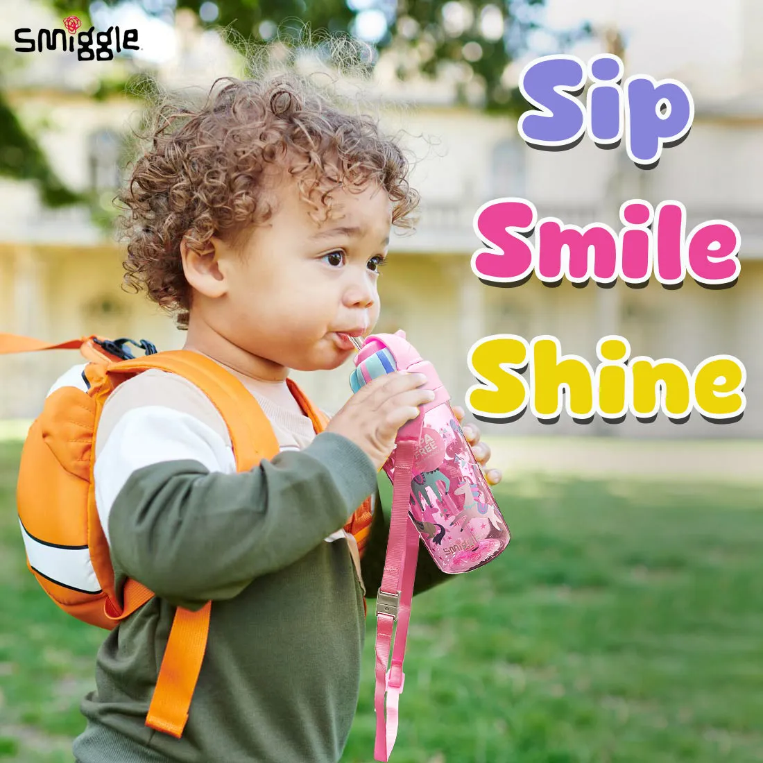Smiggle Glide Teeny Tiny Plastic Drink Bottle With Strap 400Ml Pink, 3Y 