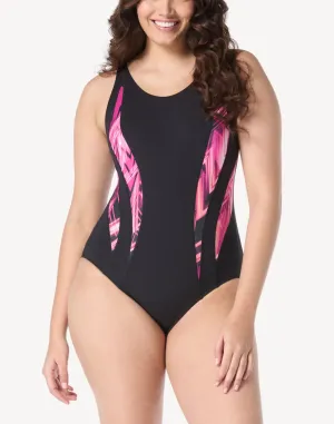 Superior Wave Scoop Neck Polyester One Piece Swimsuit