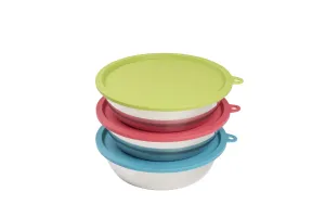 Three Stainless Steel Dog Bowls and Three Silicone Lids, Extra  Large, 6 Cups Per Bowl