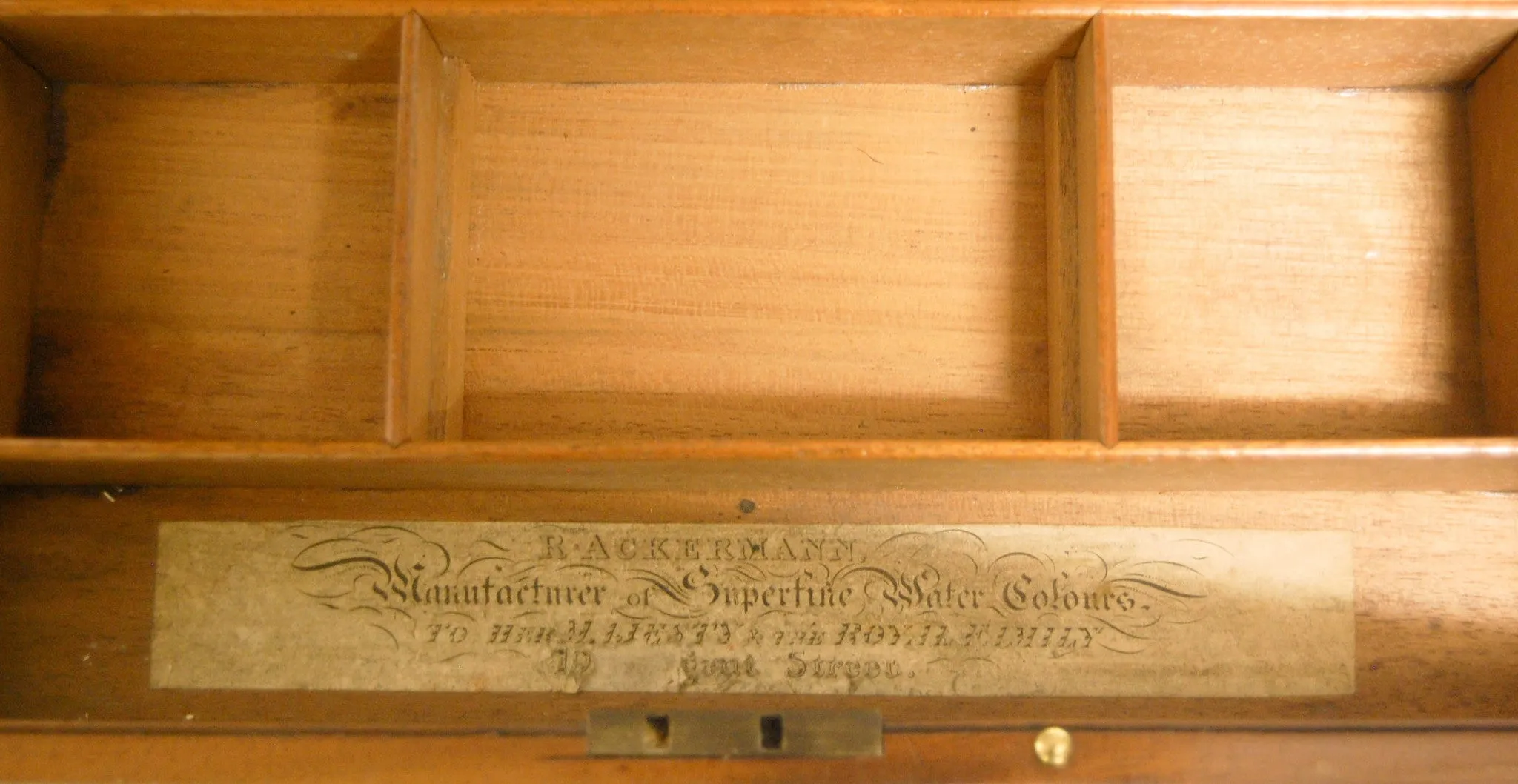 Victorian Rudolph Ackermann Mahogany and Brass Artist's Box with Original Watercolours and Contents