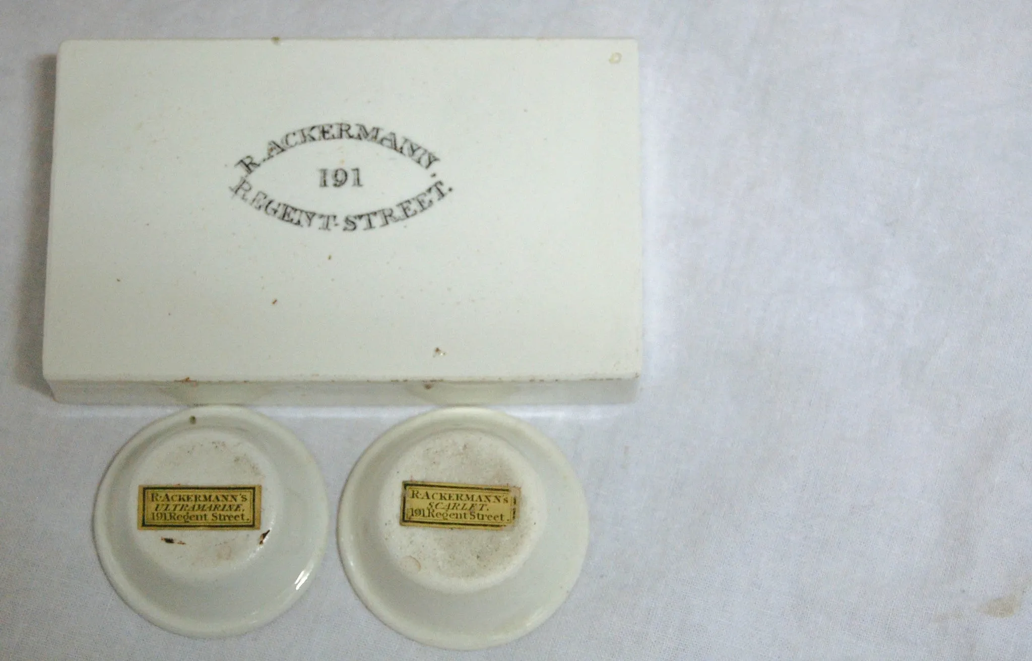 Victorian Rudolph Ackermann Mahogany and Brass Artist's Box with Original Watercolours and Contents