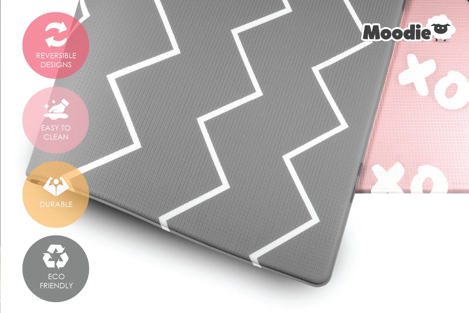 XoXo Zig Zag Luxe Foam Play Mat | Rose Pink & Gray | LARGE