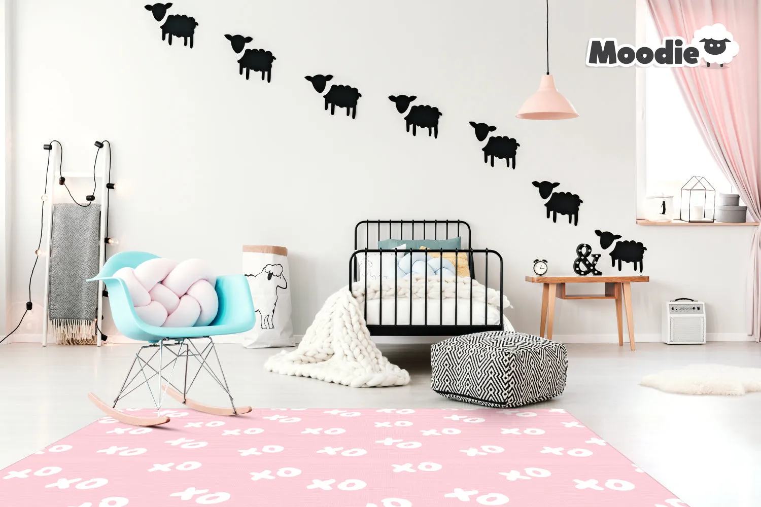 XoXo Zig Zag Luxe Foam Play Mat | Rose Pink & Gray | LARGE