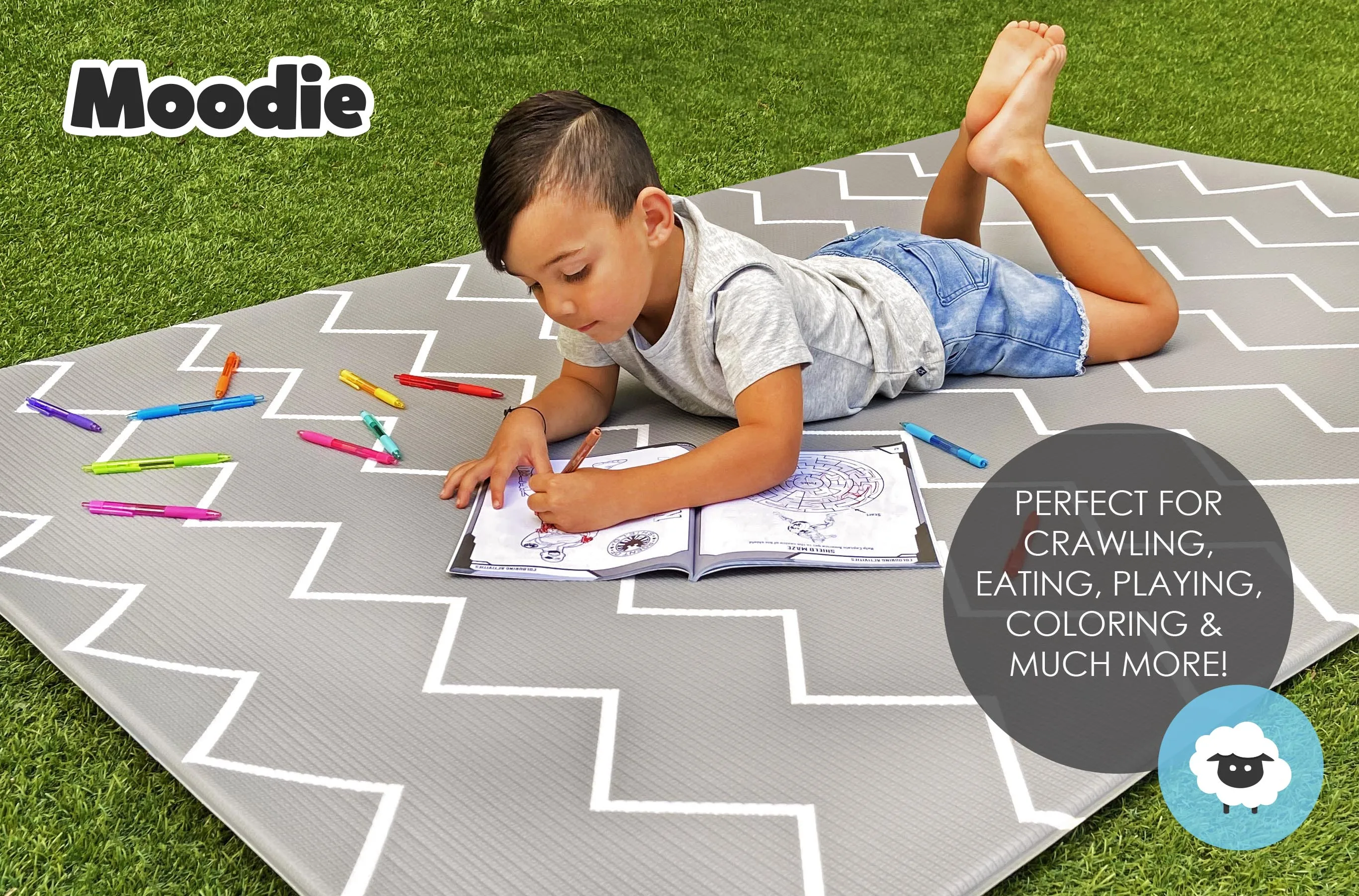 XoXo Zig Zag Luxe Foam Play Mat | Rose Pink & Gray | LARGE