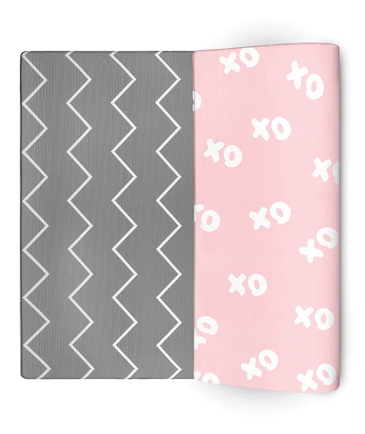 XoXo Zig Zag Luxe Foam Play Mat | Rose Pink & Gray | LARGE