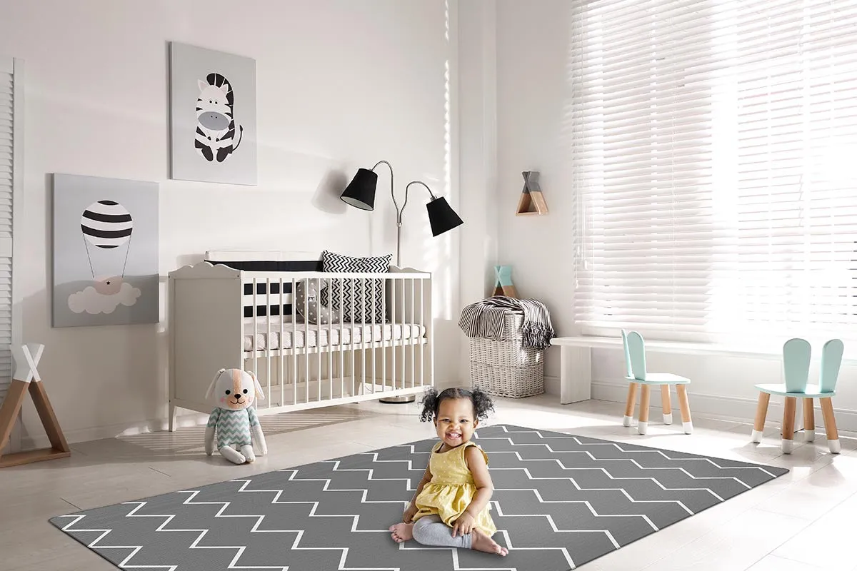 XoXo Zig Zag Luxe Foam Play Mat | Rose Pink & Gray | LARGE